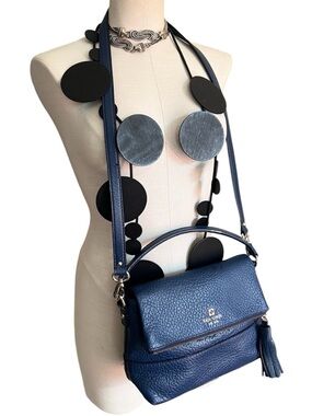 Kate Spade New York Avenue Blue Leather Cross Body Bag with Tassel